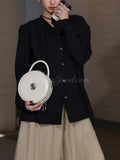 white round leather top handle purse round leather zippered handbag womens