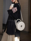 white Leather Round Bag Round Leather Handbag Round Leather Purse Womens