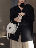 white circular leather purse with top handle leather round dome handbag double zipper for ladies