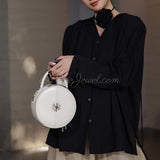 white Leather Round Bag Round Leather Crossbody Bag womens