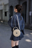 beige Leather Round Bag Round Leather Crossbody Bag for ladies