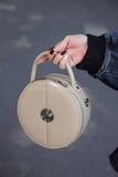 beige Round Purse Leather Round Bag Circle Leather Purse Womens