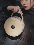 beige Leather Bag Round Leather Circle Bag Round Leather Crossbody Bag Womens