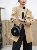 black Genuine Leather Round Bag Round Leather Handbag Round Leather Purse Womens