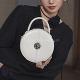 white Leather Bag Round Leather Circle Bag Round Leather Crossbody Bag