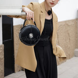 trendy Leather Bag Round Leather Circle Bag black Round Leather Crossbody Bag Womens