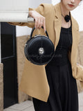 black Leather Round Bag Round Leather Handbag Round Leather Purse Womens