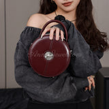 burgundy round leather dome bag structured round leather handbag womens