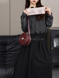 burgundy round leather dome bag structured round leather handbag womens