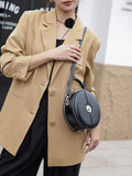 Black Round Purse Leather Round Bag Circle Leather Purse Womens