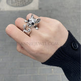 Handmade Silver Bulldog Puppy Pet Adjustable Wrap Ring Gifts - Annie Jewel