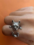 Handmade Silver Bulldog Puppy Pet Adjustable Wrap Ring Gifts - Annie Jewel