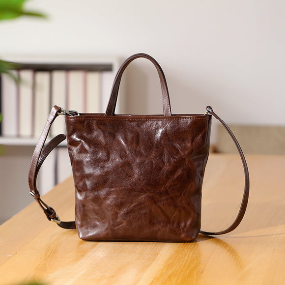 Small Distressed Leather Tote Bag