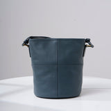 blue Small Genuine Leather Bucket Bag Crossbody For Women 