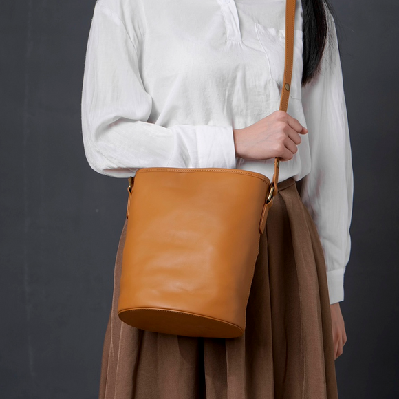 Small Genuine Leather Bucket Bag Crossbody For Women 