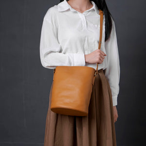 Small Genuine Leather Bucket Bag Crossbody For Women 