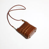 Small Genuine Leather Bucket Crossbody Bag Cem Leather Brown Woven Purse Ladies 