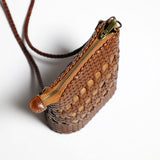 Small Genuine Leather Bucket Crossbody Bag Cem Leather Brown Woven Purse Ladies 