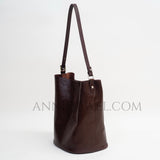Small Genuine Leather Bucket Shoulder Bag Womens Brown Leather Bucket Bag - Annie Jewel