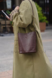 brown Leather Small Leather Bucket Bag Crossbody Hobo Purse Womens