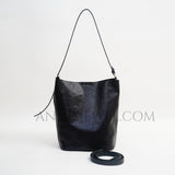 Black Leather Small Leather Bucket Bag Crossbody Hobo Purse Womens