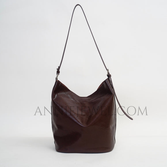 Small Genuine Leather Bucket Shoulder Bag Womens Brown Leather Bucket Bag - Annie Jewel