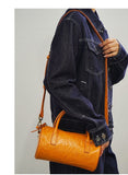 Genuine Leather Mini Boston Bag Vintage Leather Mini Satchel Small Leather Carryall Bag