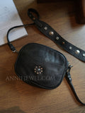 black Small Genuine Leather Studded Bag Rivet Crossbody Bag Purse - Annie Jewel