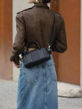 Small Leather Bowling Bag Leather Bowler Handbag For Ladies 