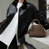 Small Leather Bowling Bag Small Leather Bowling Bag Handbag Womens 