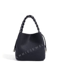 Women's Small Leather Bucket Bag Purse Knit Handle Top Bucket Bag