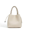 Women's Small Leather Bucket Bag Purse Knit Handle Top Bucket Bag