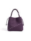 Women's Small Leather Bucket Bag Purse Knit Handle Top Bucket Bag