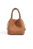 Women's Small Leather Bucket Bag Purse Knit Handle Top Bucket Bag