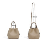 Women's Small Leather Bucket Bag Purse Knit Handle Top Bucket Bag