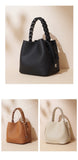 Women's Small Leather Bucket Bag Purse Knit Handle Top Bucket Bag