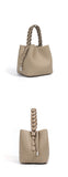 Women's Small Leather Bucket Bag Purse Knit Handle Top Bucket Bag