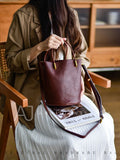 Women's Small Leather Bucket Bag Genuine Leather Crossbody Bucket Bag 