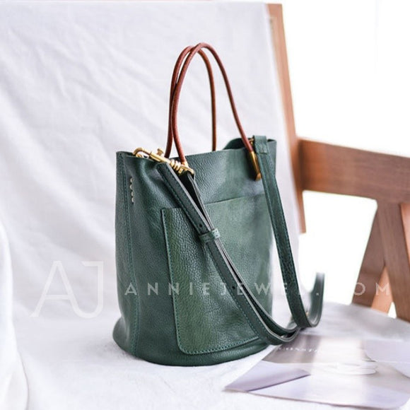 Women's Small Leather Bucket Bag Genuine Leather Crossbody Bucket Bag 