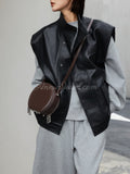 brown Leather Circle Crossbody Bag Round Leather Handbag womens