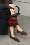 burgundy Leather Round Bag Small Round Leather Handbag Round Leather Purse Womens