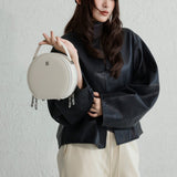 white genuine leather circle bag leather round crossbody bag womens