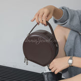 brown Leather Round Bag Small Round Leather Handbag Round Leather Purse Womens