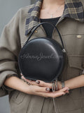 small  Leather Circle Bag Circle Leather Purse Round Leather Crossbody Bag