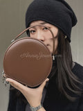 brown Leather Circle Bag Circle Leather Purse Round Leather Crossbody Bag
