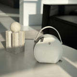 white genuine leather circle bag leather round crossbody bag womens