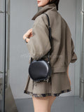 black  Leather Round Bag Small Round Leather Handbag Round Leather Purse Womens