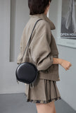 black Leather Bag Round Leather Circle Bag Round Leather Crossbody Bag Womens
