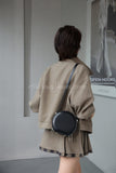 small black Leather Bag Round Leather Circle Bag Round Leather Crossbody Bag Womens