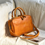 Genuine Leather Square Crossbody Bag With Zipper Leather Box Handbag 